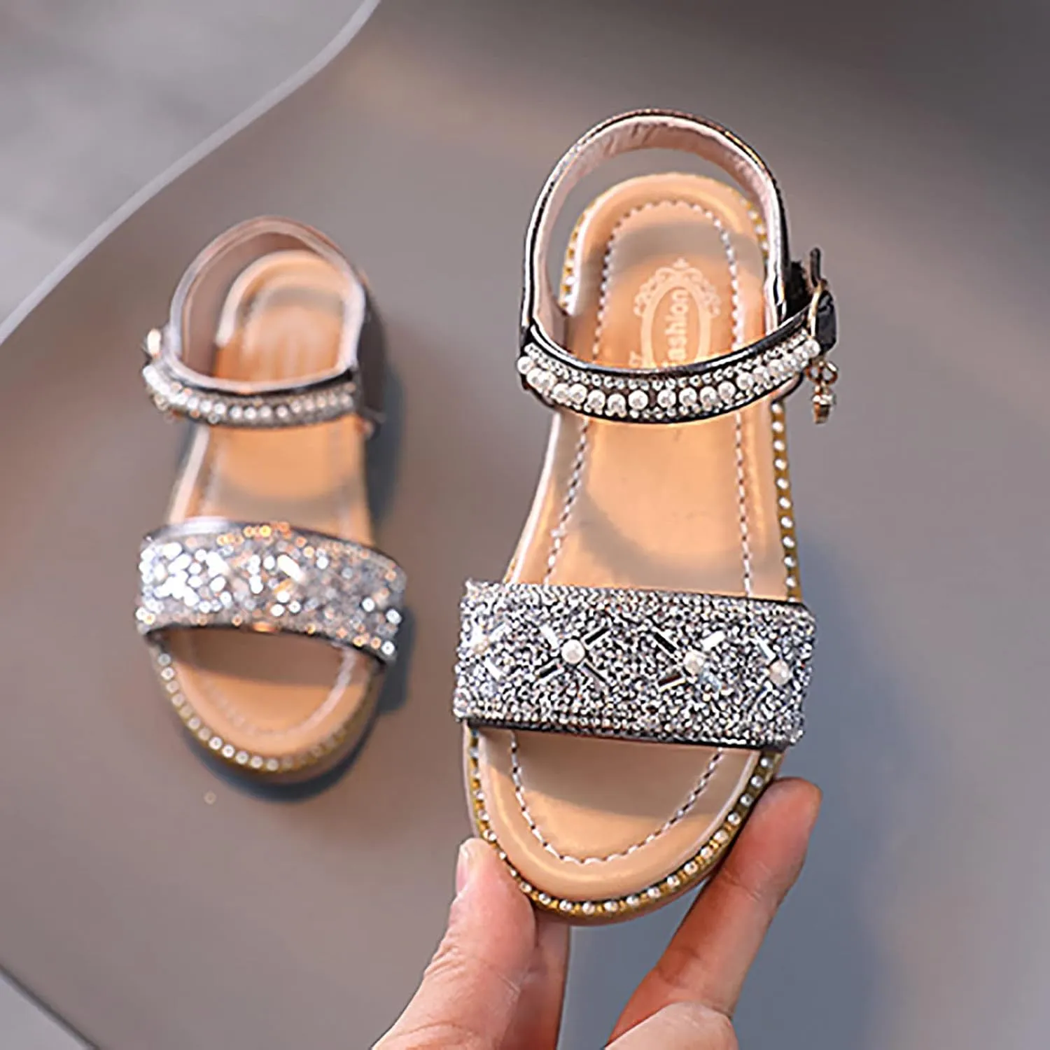Rose Shoes Size 4 Girls Sandals Open Toe Rhinestone Princess Dress Flat Shoes Girls Flip Flops Size 10 Toddler