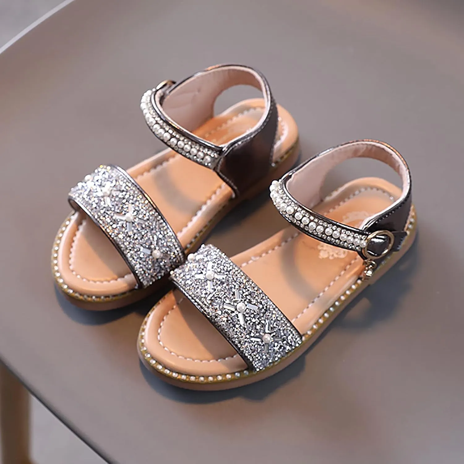 Rose Shoes Size 4 Girls Sandals Open Toe Rhinestone Princess Dress Flat Shoes Girls Flip Flops Size 10 Toddler