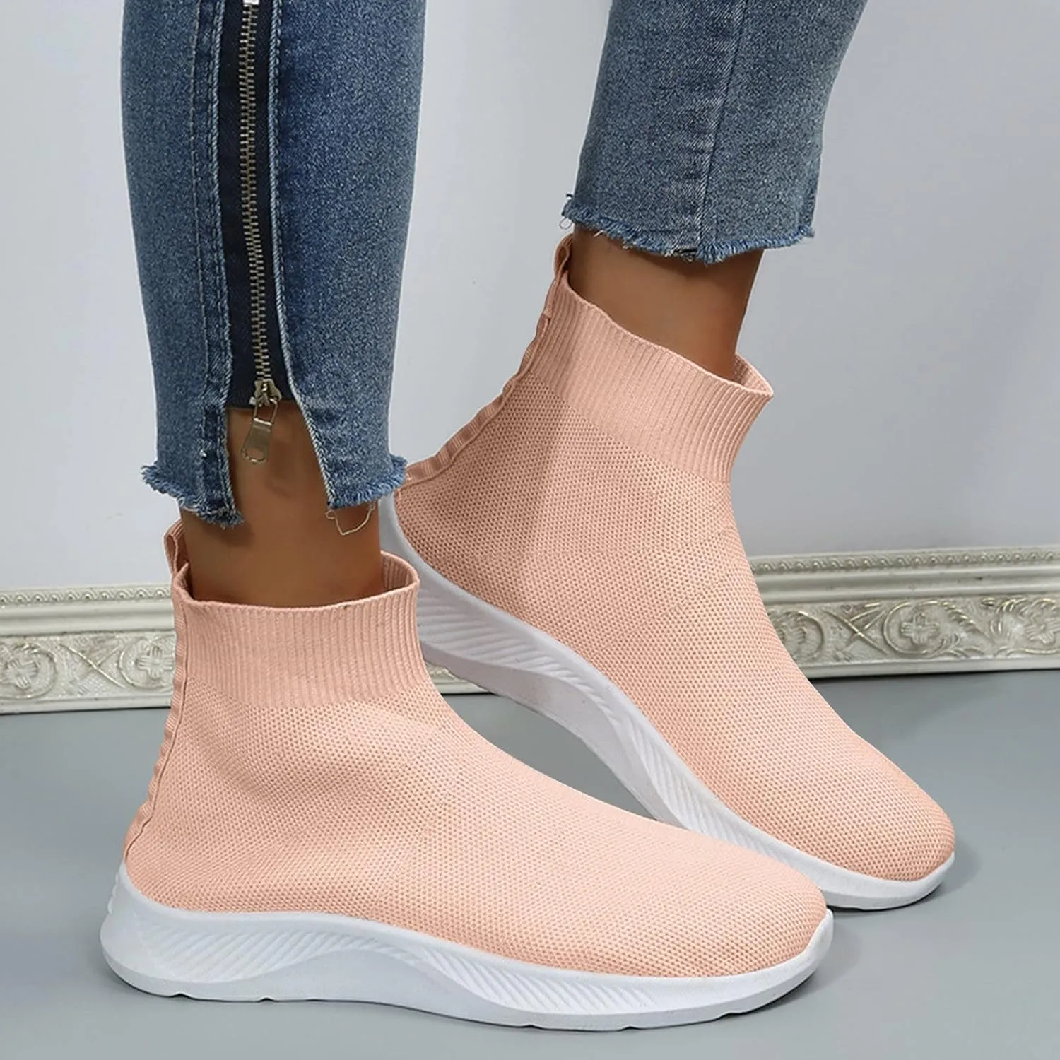 SBGMoSJ Platform Sneakers for Women Fashion 2 Inch High Black Flats Orthopedic Shoes Women Women Running Shoes White Bowling Shoes Women Size 9 Slip On Tennis Shoes for Women Size 8.5 Wide