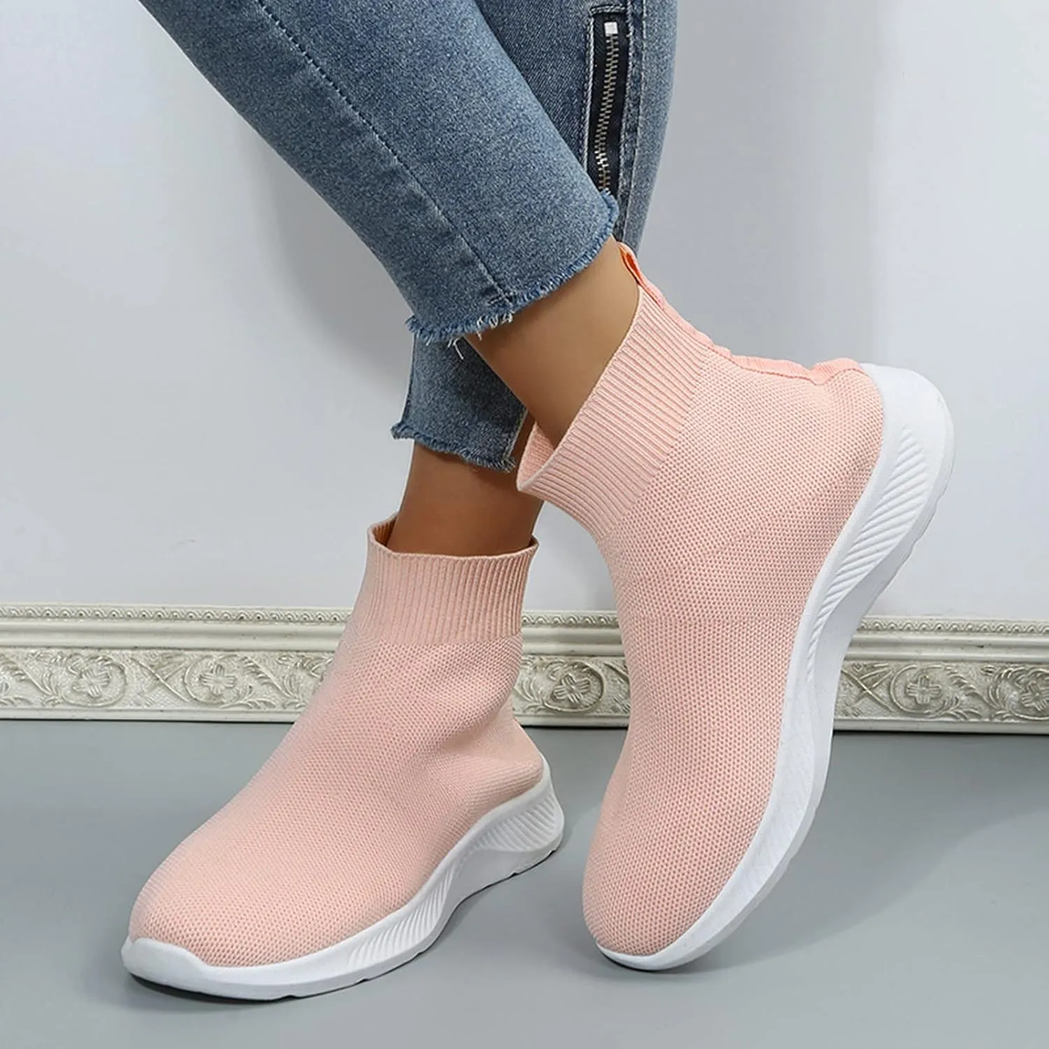 SBGMoSJ Platform Sneakers for Women Fashion 2 Inch High Black Flats Orthopedic Shoes Women Women Running Shoes White Bowling Shoes Women Size 9 Slip On Tennis Shoes for Women Size 8.5 Wide