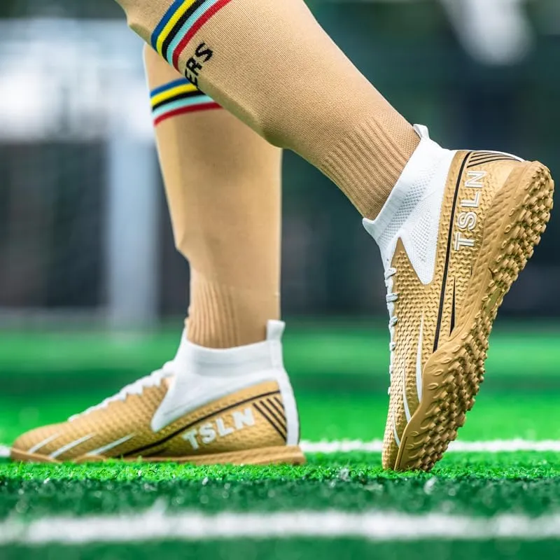 Seamless high-end Large Size Ground Men's Soccer Spikes Professional Soccer Shoes Broken Spikes high top Non-Slip Wider Training Grass Outdoor Sports Shoes