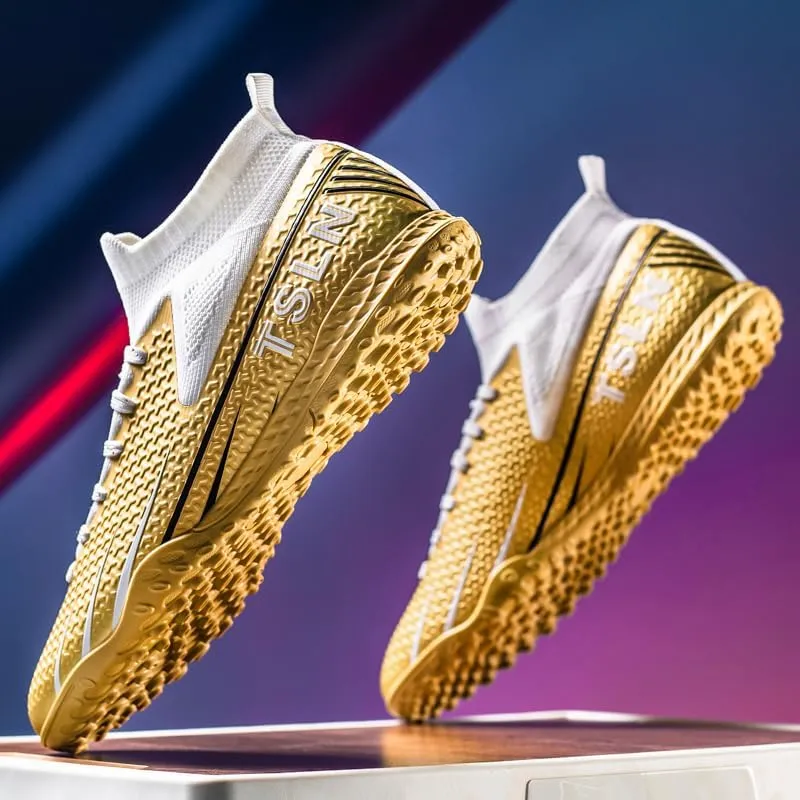 Seamless high-end Large Size Ground Men's Soccer Spikes Professional Soccer Shoes Broken Spikes high top Non-Slip Wider Training Grass Outdoor Sports Shoes