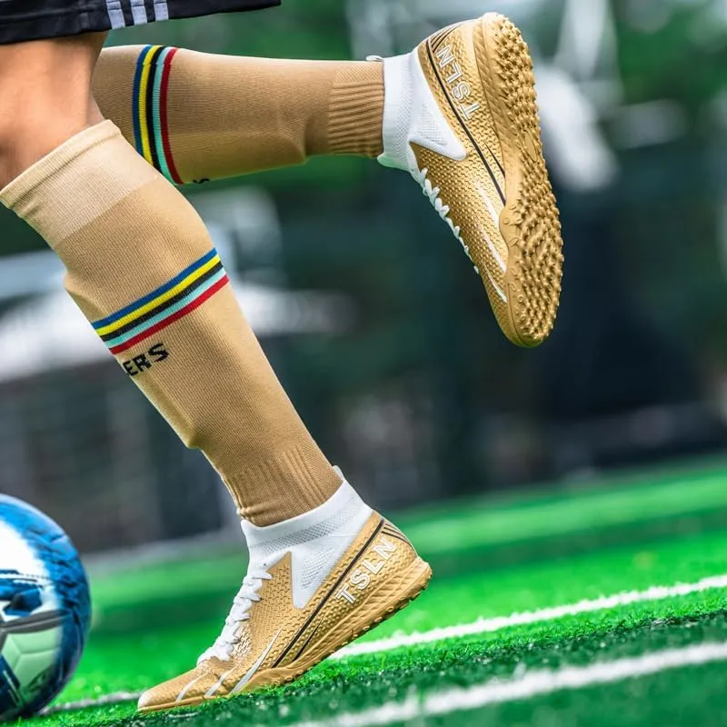 Seamless high-end Large Size Ground Men's Soccer Spikes Professional Soccer Shoes Broken Spikes high top Non-Slip Wider Training Grass Outdoor Sports Shoes