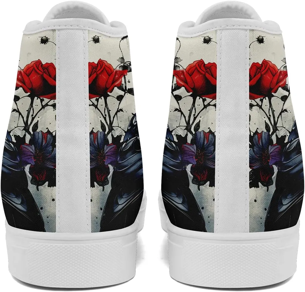 Skull High Tops Canvas Shoes for Men Women Classic Lace Up Fashion Sneaker Casual Flat Walking Shoes