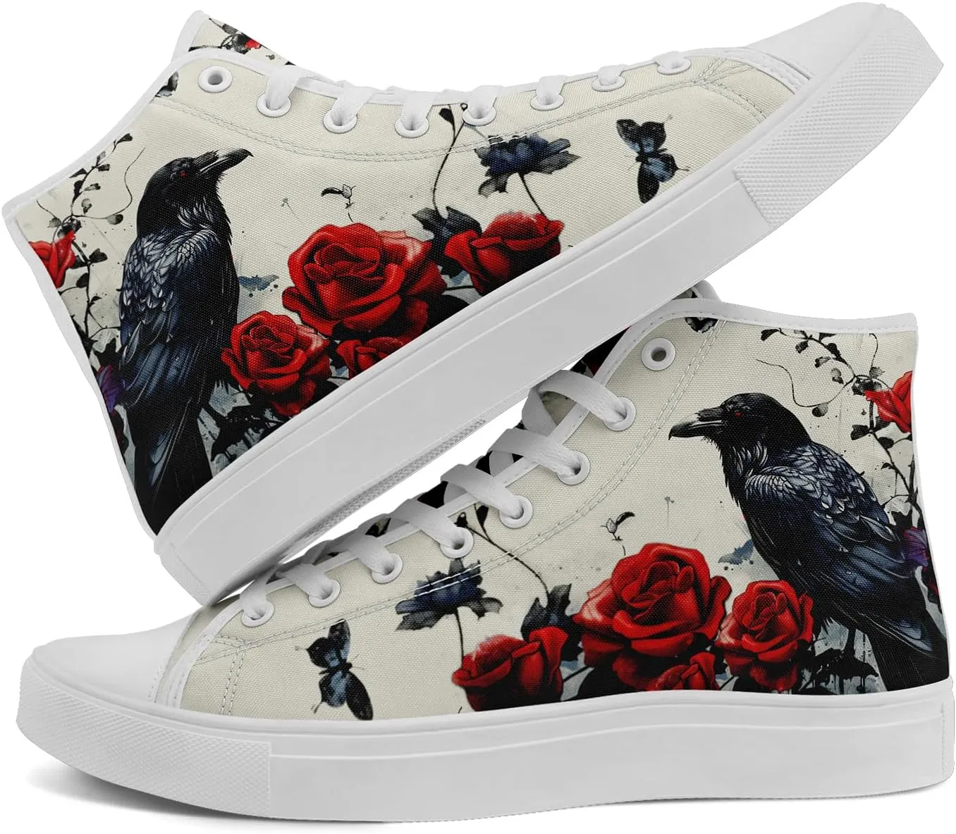 Skull High Tops Canvas Shoes for Men Women Classic Lace Up Fashion Sneaker Casual Flat Walking Shoes