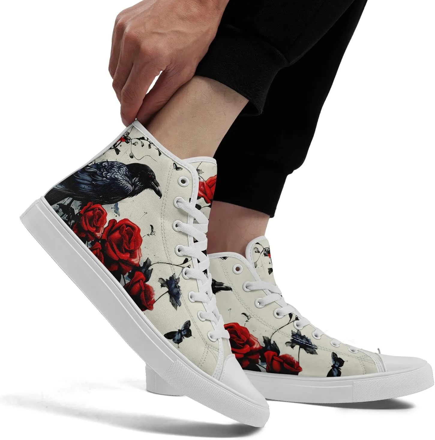 Skull High Tops Canvas Shoes for Men Women Classic Lace Up Fashion Sneaker Casual Flat Walking Shoes