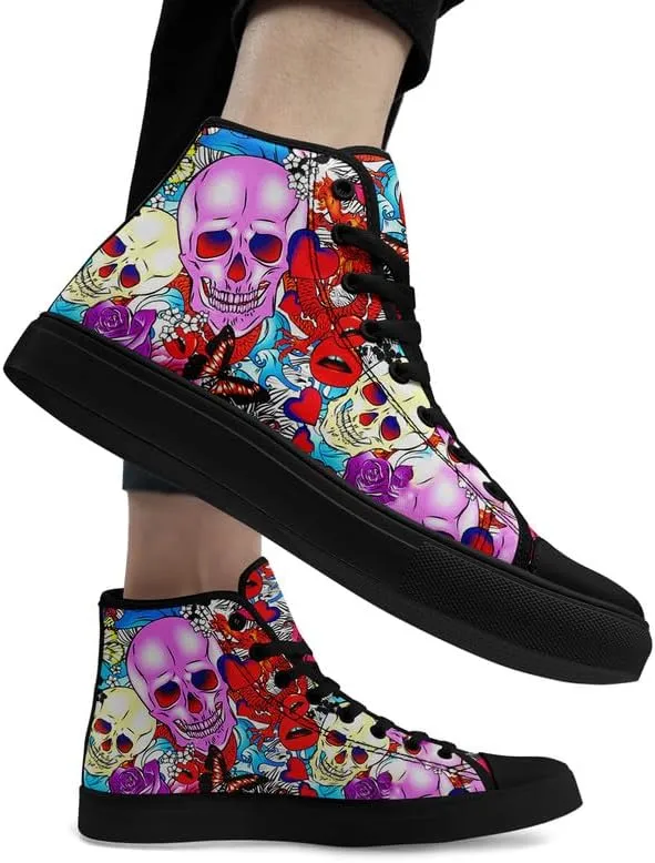 Skull High Tops Canvas Shoes for Men Women Classic Lace Up Gothic Fashion Sneaker Street Casual Canvas Sneakers
