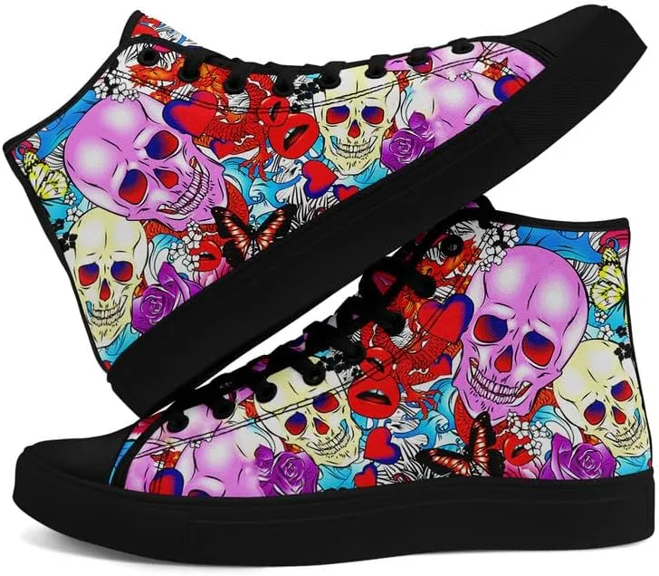 Skull High Tops Canvas Shoes for Men Women Classic Lace Up Gothic Fashion Sneaker Street Casual Canvas Sneakers