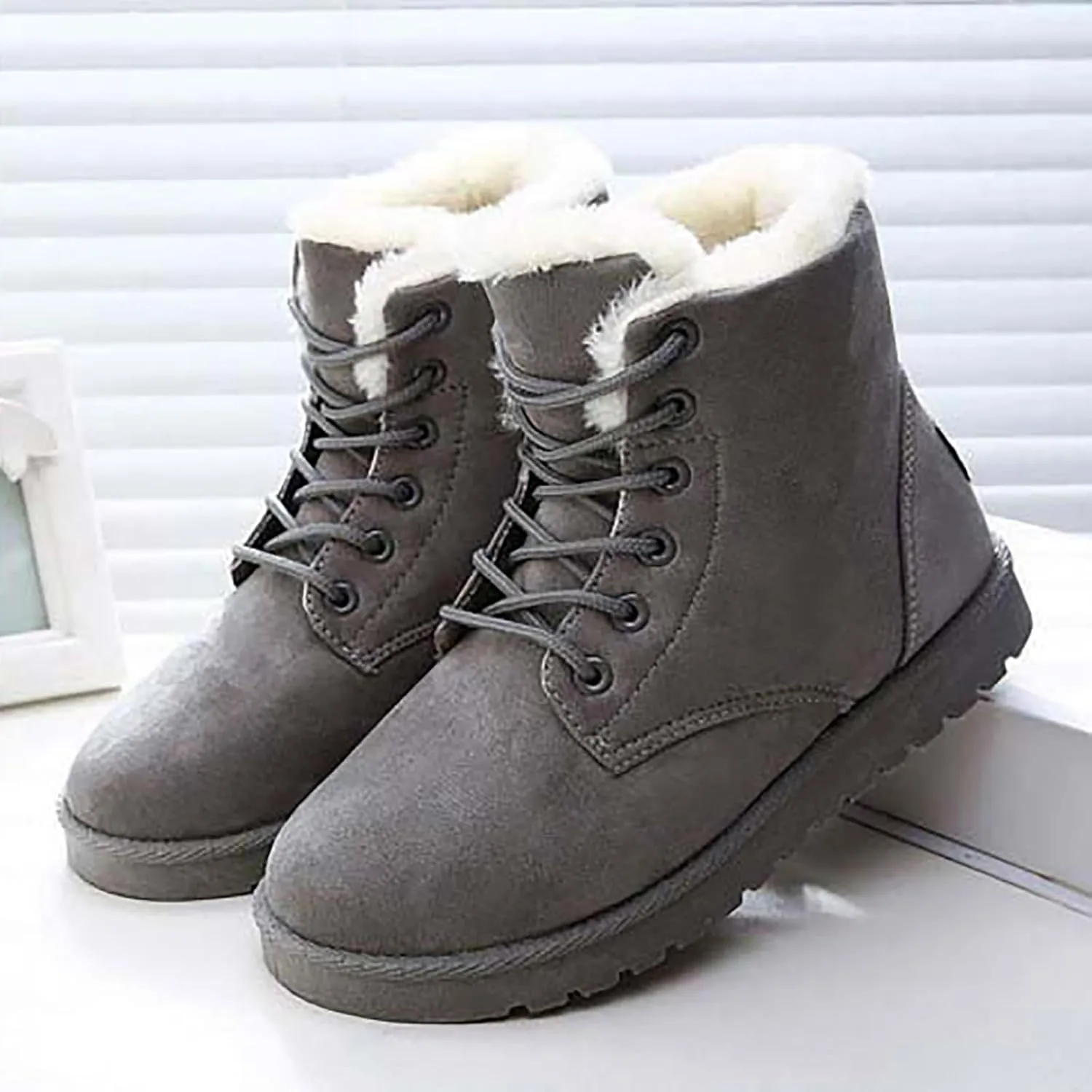 Snow Boots for Women Women's Ankle Boots Winter Cloth Lace up Round Toe Warm Comfortable Outdoor Short Leather Boots
