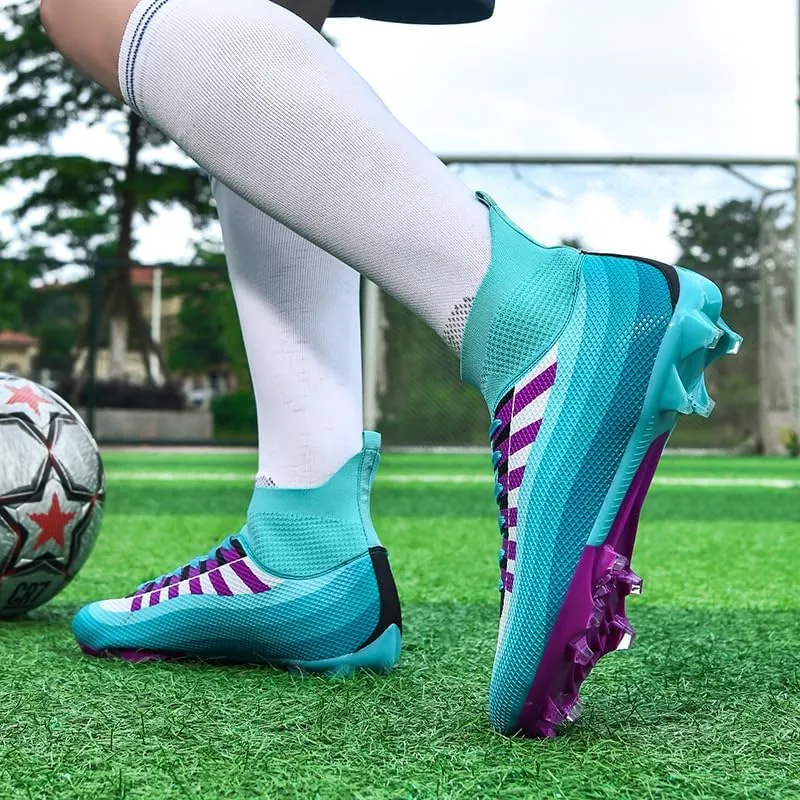 Soccer Cleats for Mens Womens Lace-Up Outdoor Professional Training Turf Football Boots High Ankle Baseball Shoes