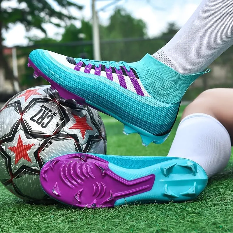 Soccer Cleats for Mens Womens Lace-Up Outdoor Professional Training Turf Football Boots High Ankle Baseball Shoes