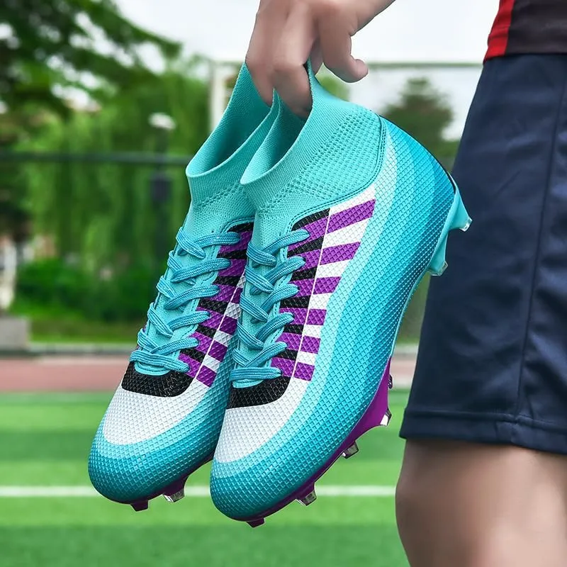 Soccer Cleats for Mens Womens Lace-Up Outdoor Professional Training Turf Football Boots High Ankle Baseball Shoes