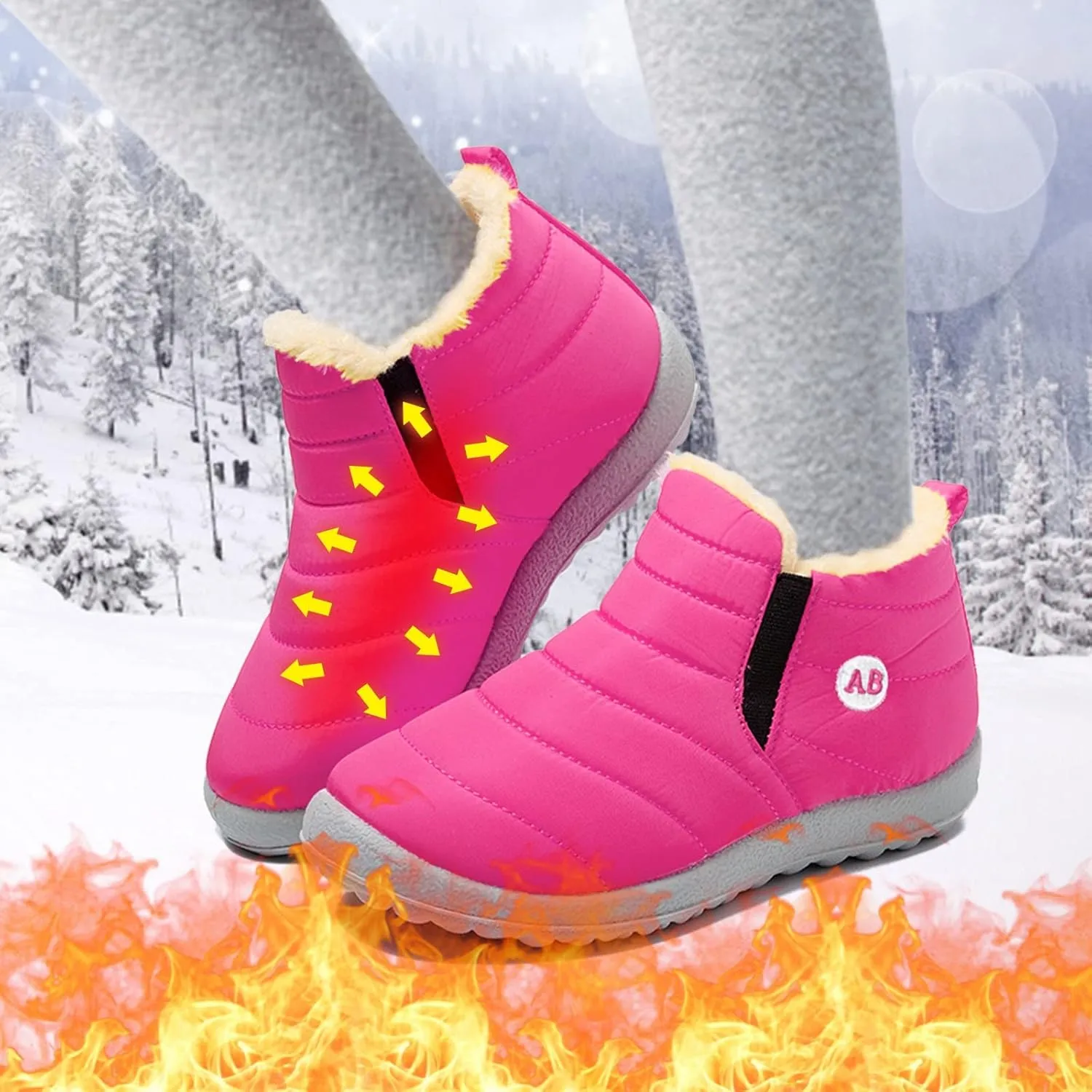 Sorely Snow Boots Girls Childrens Winter Fleece Childrens Boots Flat Splashing Girls Leather Dress Boots