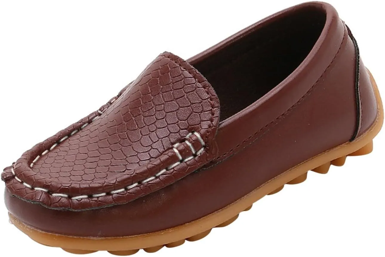 Toddler Boys Girls Loafer Shoes Soft Synthetic Leather Slip On 𝗠occasin Flat Boat Dress Shoes