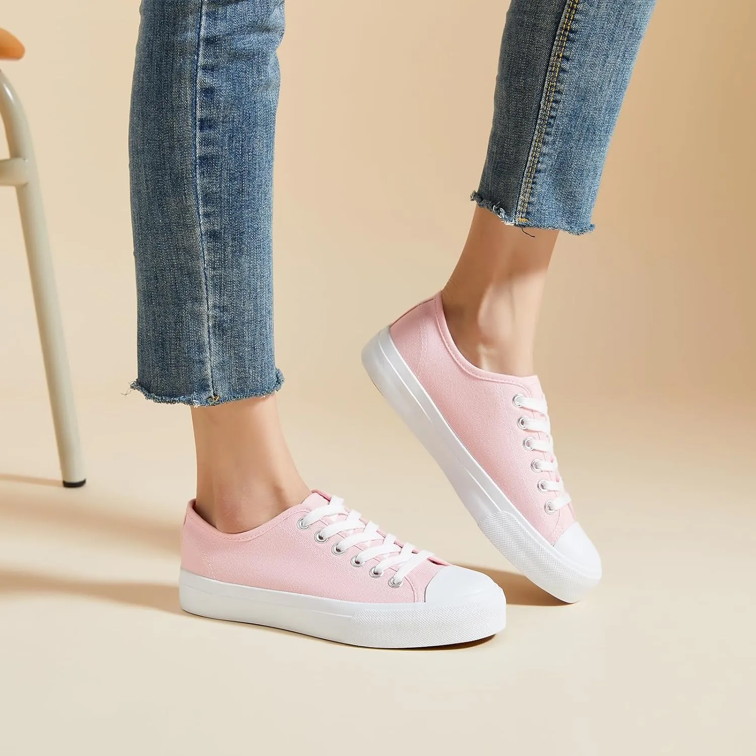 Uoidru White Tennis Canvas Shoes for Women Black Canvas Sneakers Womens Fashion Sneakers Classic Lace Up Walking Shoes