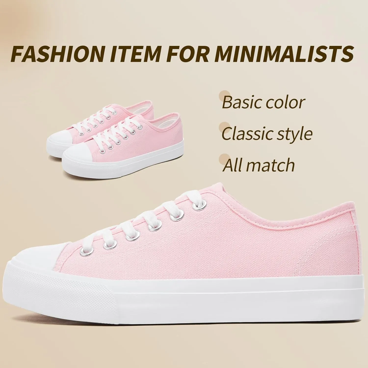 Uoidru White Tennis Canvas Shoes for Women Black Canvas Sneakers Womens Fashion Sneakers Classic Lace Up Walking Shoes