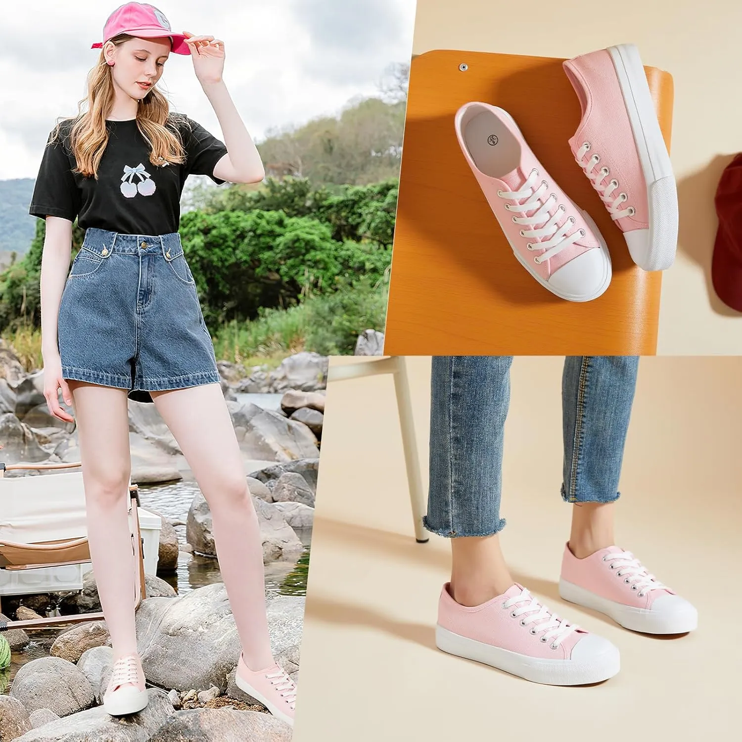 Uoidru White Tennis Canvas Shoes for Women Black Canvas Sneakers Womens Fashion Sneakers Classic Lace Up Walking Shoes