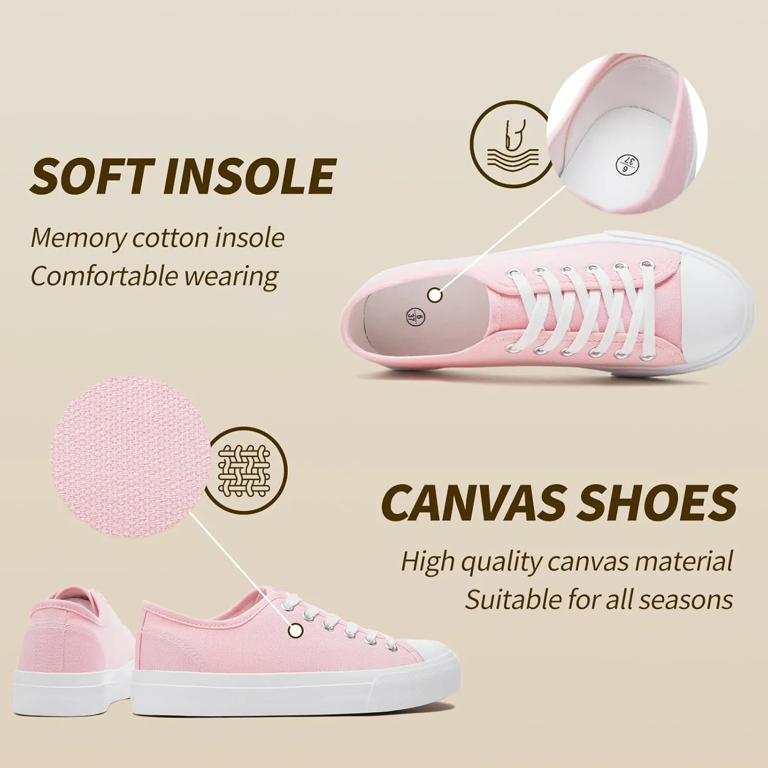 Uoidru White Tennis Canvas Shoes for Women Black Canvas Sneakers Womens Fashion Sneakers Classic Lace Up Walking Shoes