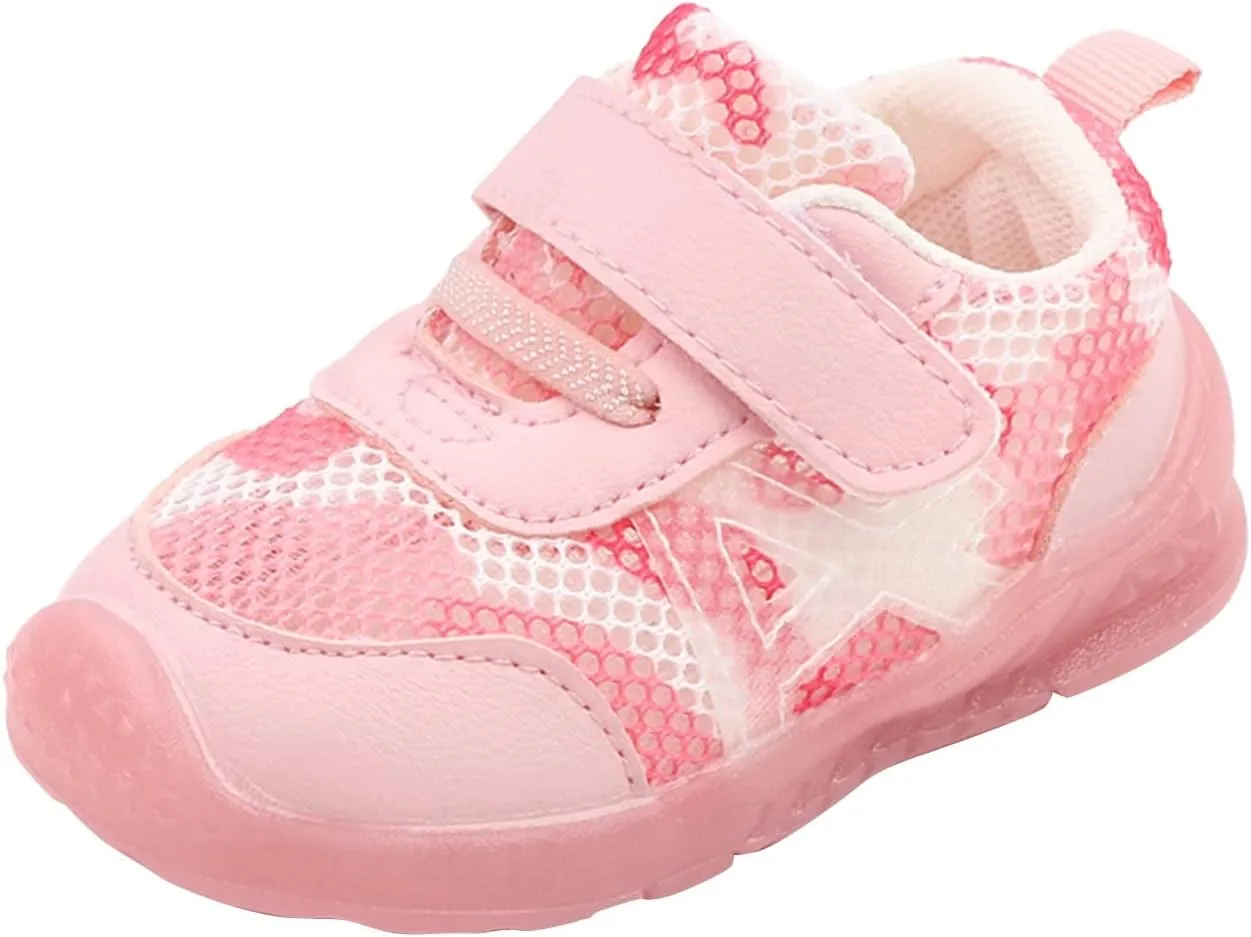 Walking Shoes for Kids Boys and Girls Children Breathable Hook Loop Non Slip Soft Sole Mesh Shoes
