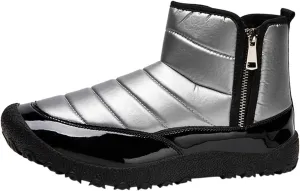 Water Proof Insulated Snow Boots for Men Fashion Leather Ankle Boots Fleece Lined Warm Zipper Snow Boots
