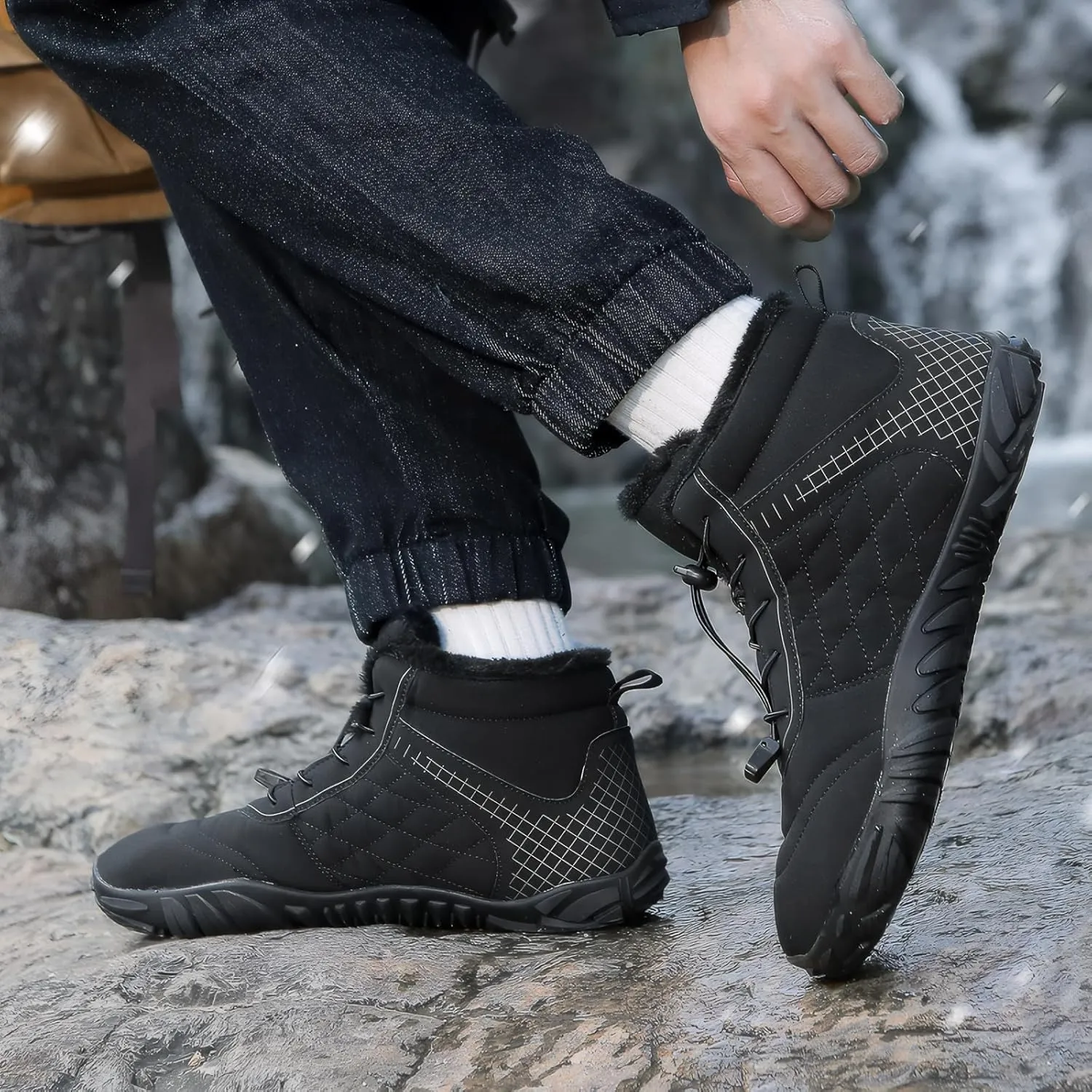 Winter Barefoot Shoes Snow Boots for Women & Men  Warm Fur Lined Hike Barefoot Footwear Lightweight Water-Resistant Ankle Boots