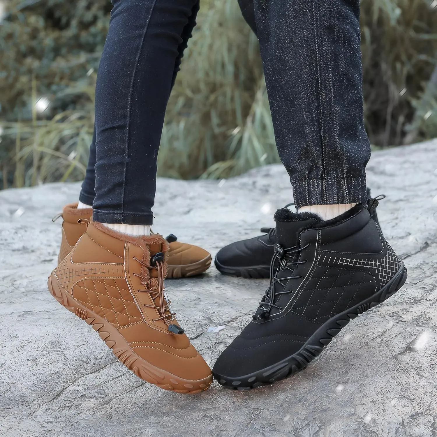 Winter Barefoot Shoes Snow Boots for Women & Men  Warm Fur Lined Hike Barefoot Footwear Lightweight Water-Resistant Ankle Boots