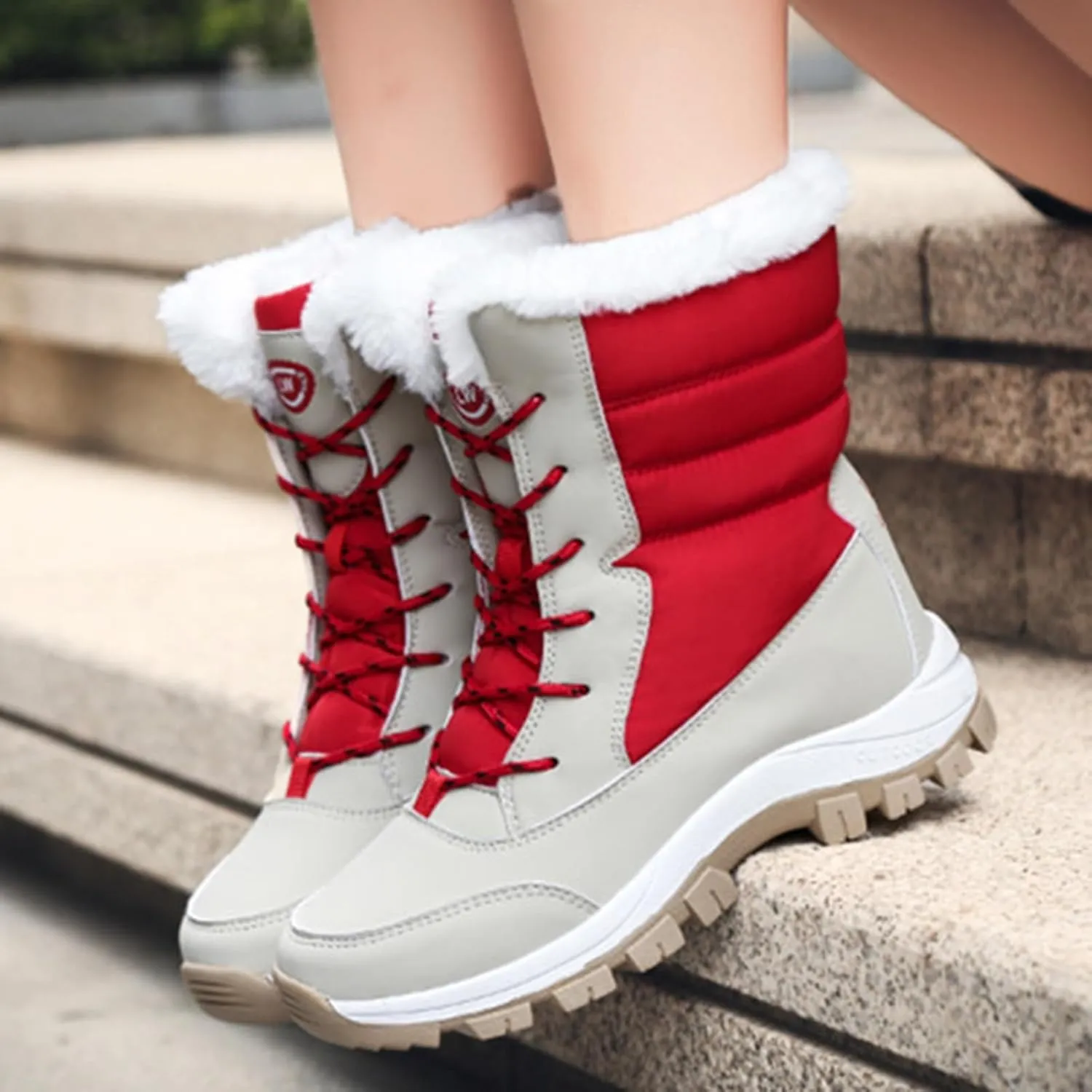 Winter Walking Shoes for Women,Casual High Top Keep Warm Hiking Platform Winter Boots,Breathable Lightweight Womens Snow Boots Waterproof,Rubber Sole