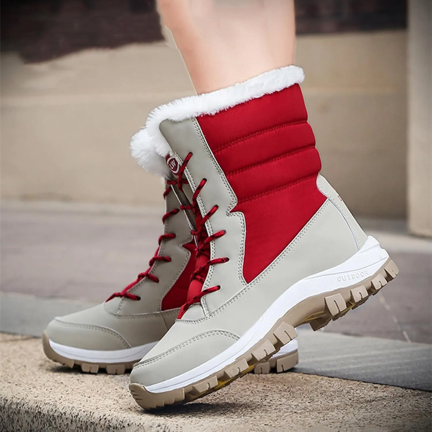 Winter Walking Shoes for Women,Casual High Top Keep Warm Hiking Platform Winter Boots,Breathable Lightweight Womens Snow Boots Waterproof,Rubber Sole