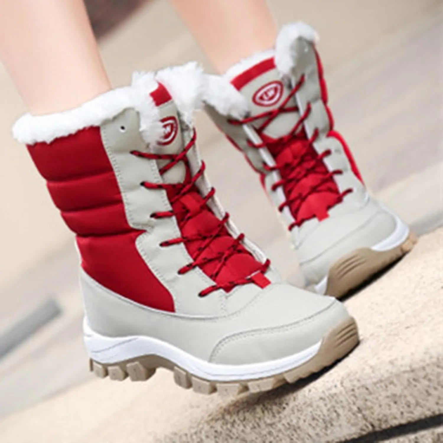 Winter Walking Shoes for Women,Casual High Top Keep Warm Hiking Platform Winter Boots,Breathable Lightweight Womens Snow Boots Waterproof,Rubber Sole