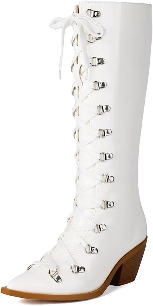 Women's Punk Rock Boots Tassel Side Zipper Comfortable Stable Chelsea Chunky Heel Knee High Boots