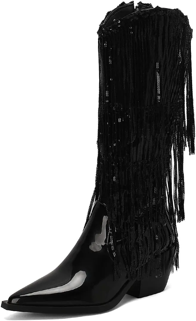 Women's Punk Rock Boots Tassel Side Zipper Comfortable Stable Chelsea Chunky Heel Knee High Boots