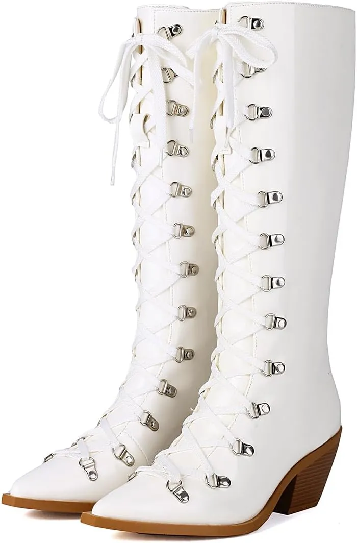 Women's Punk Rock Boots Tassel Side Zipper Comfortable Stable Chelsea Chunky Heel Knee High Boots