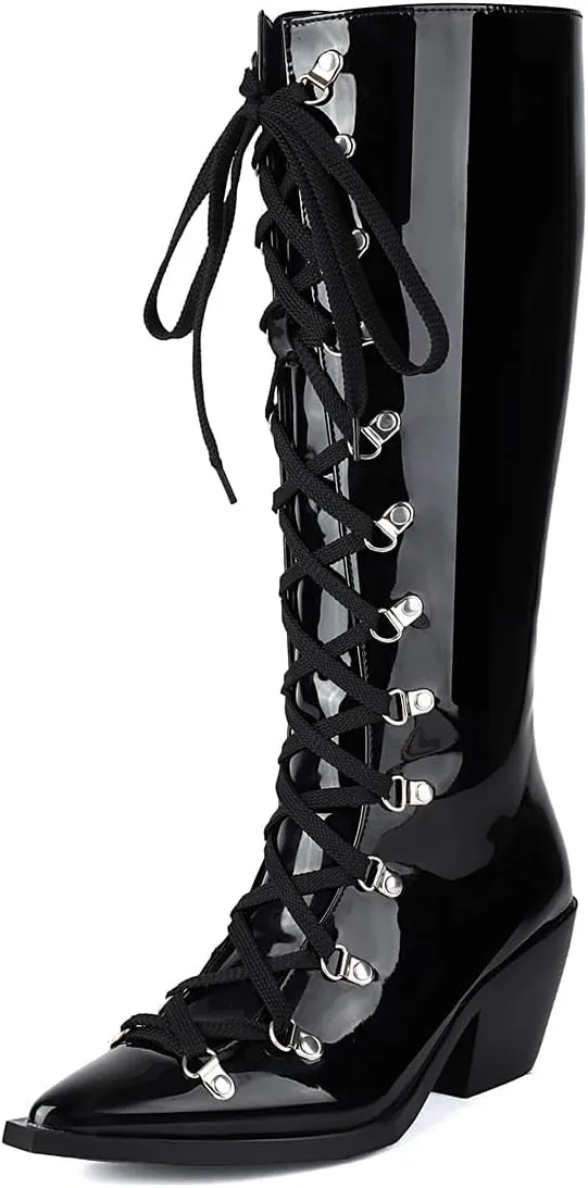 Women's Punk Rock Boots Tassel Side Zipper Comfortable Stable Chelsea Chunky Heel Knee High Boots
