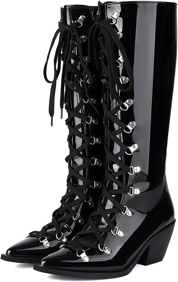 Women's Punk Rock Boots Tassel Side Zipper Comfortable Stable Chelsea Chunky Heel Knee High Boots