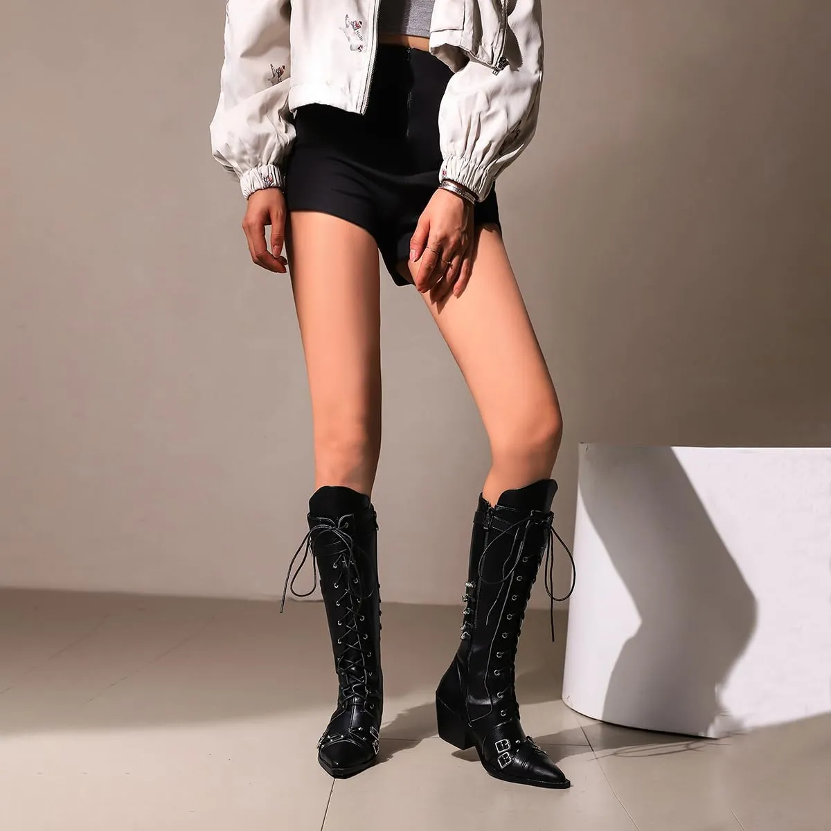 Women's Punk Rock Boots Tassel Side Zipper Comfortable Stable Chelsea Chunky Heel Knee High Boots