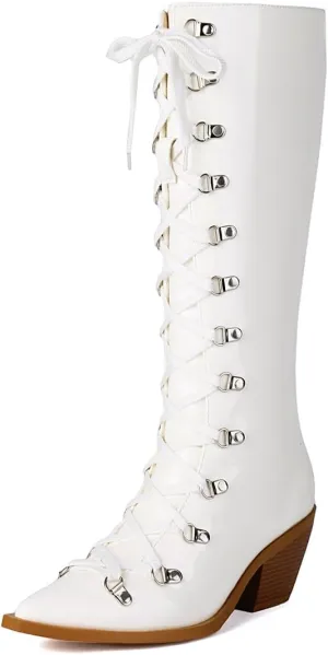 Women's Punk Rock Boots Tassel Side Zipper Comfortable Stable Chelsea Chunky Heel Knee High Boots