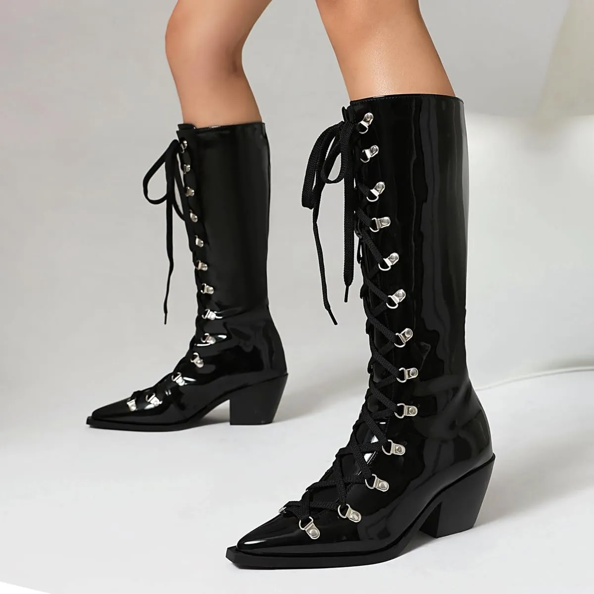 Women's Punk Rock Boots Tassel Side Zipper Comfortable Stable Chelsea Chunky Heel Knee High Boots