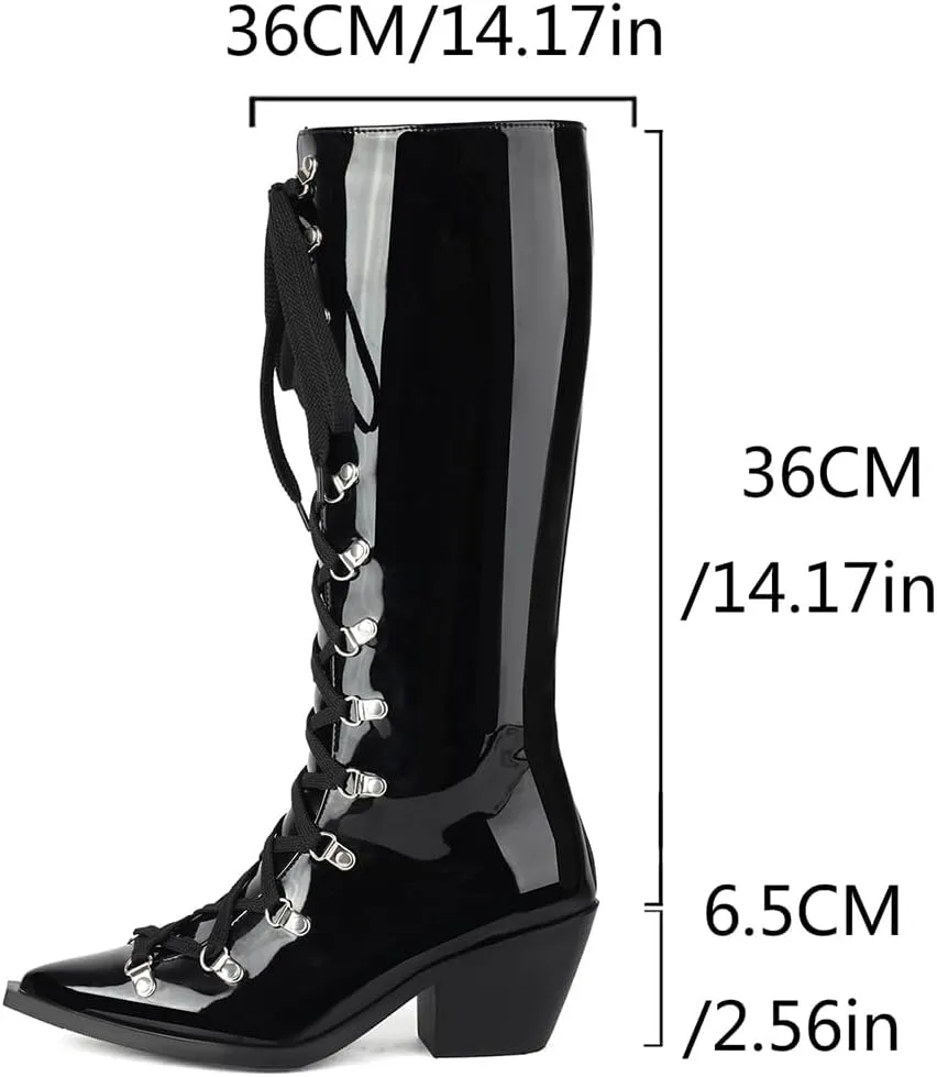 Women's Punk Rock Boots Tassel Side Zipper Comfortable Stable Chelsea Chunky Heel Knee High Boots