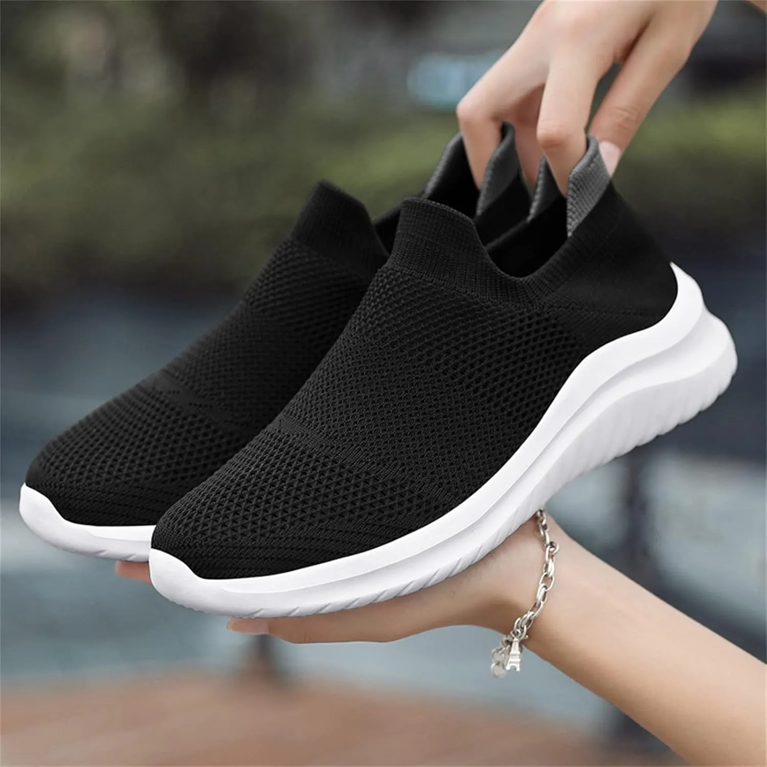 Womens Running Shoes Lightweight Tennis Shoes Non Slip Walking Shoes Women Lether Slip On Shoes Casual Wedge Sneakers Waterproof Tennis Shoe White Loafers
