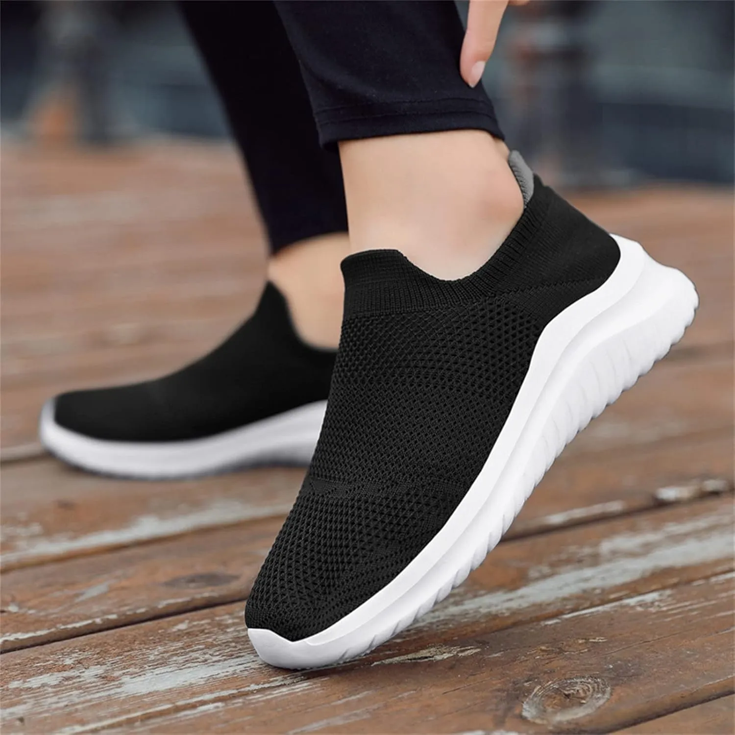 Womens Running Shoes Lightweight Tennis Shoes Non Slip Walking Shoes Women Lether Slip On Shoes Casual Wedge Sneakers Waterproof Tennis Shoe White Loafers