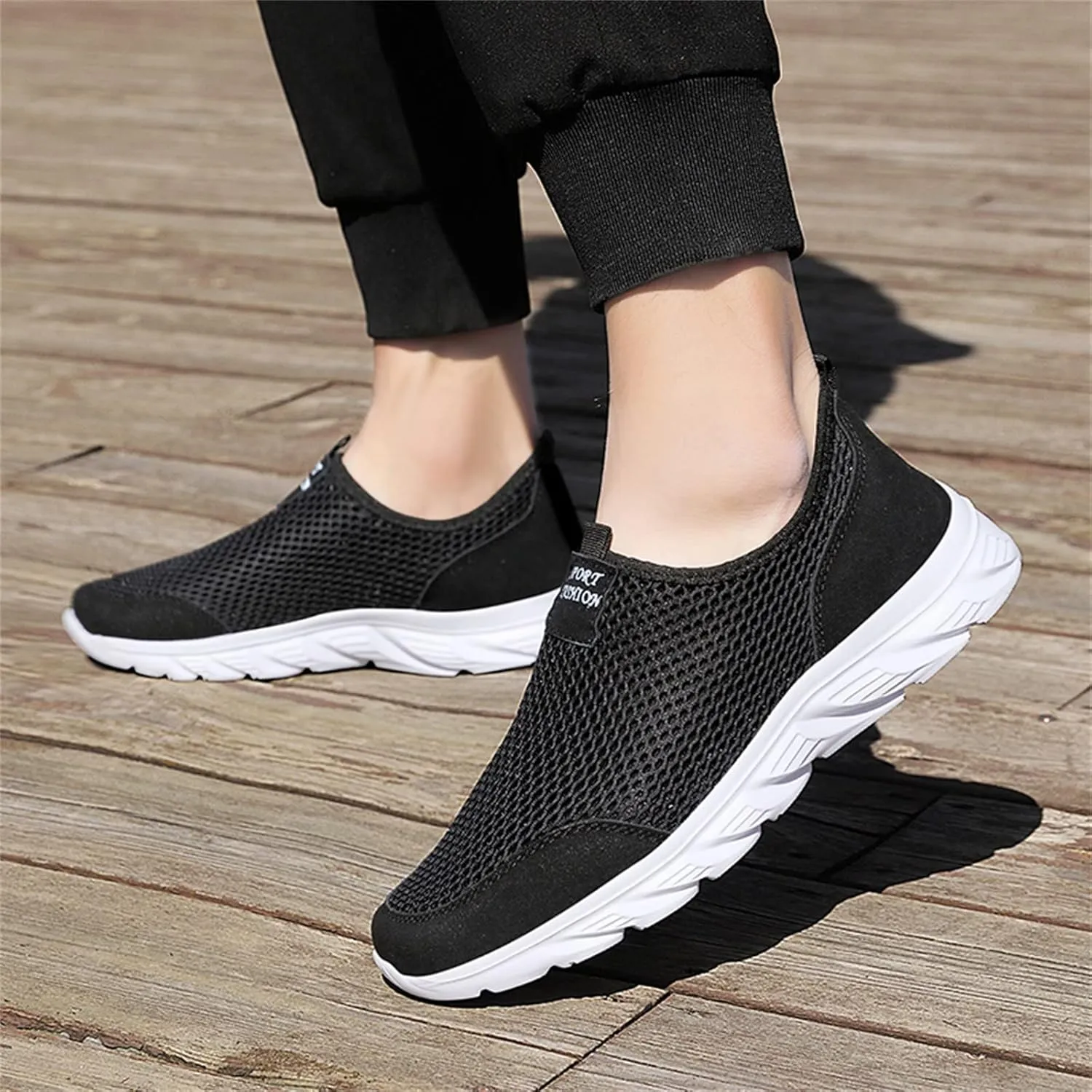 Womens Slip On Walking Shoes Lightweight Breathable Non Slip Mens Running Shoes Wide Casual Shoes Fashion Sneakers Black Tennis Shoe Trainers Shoe
