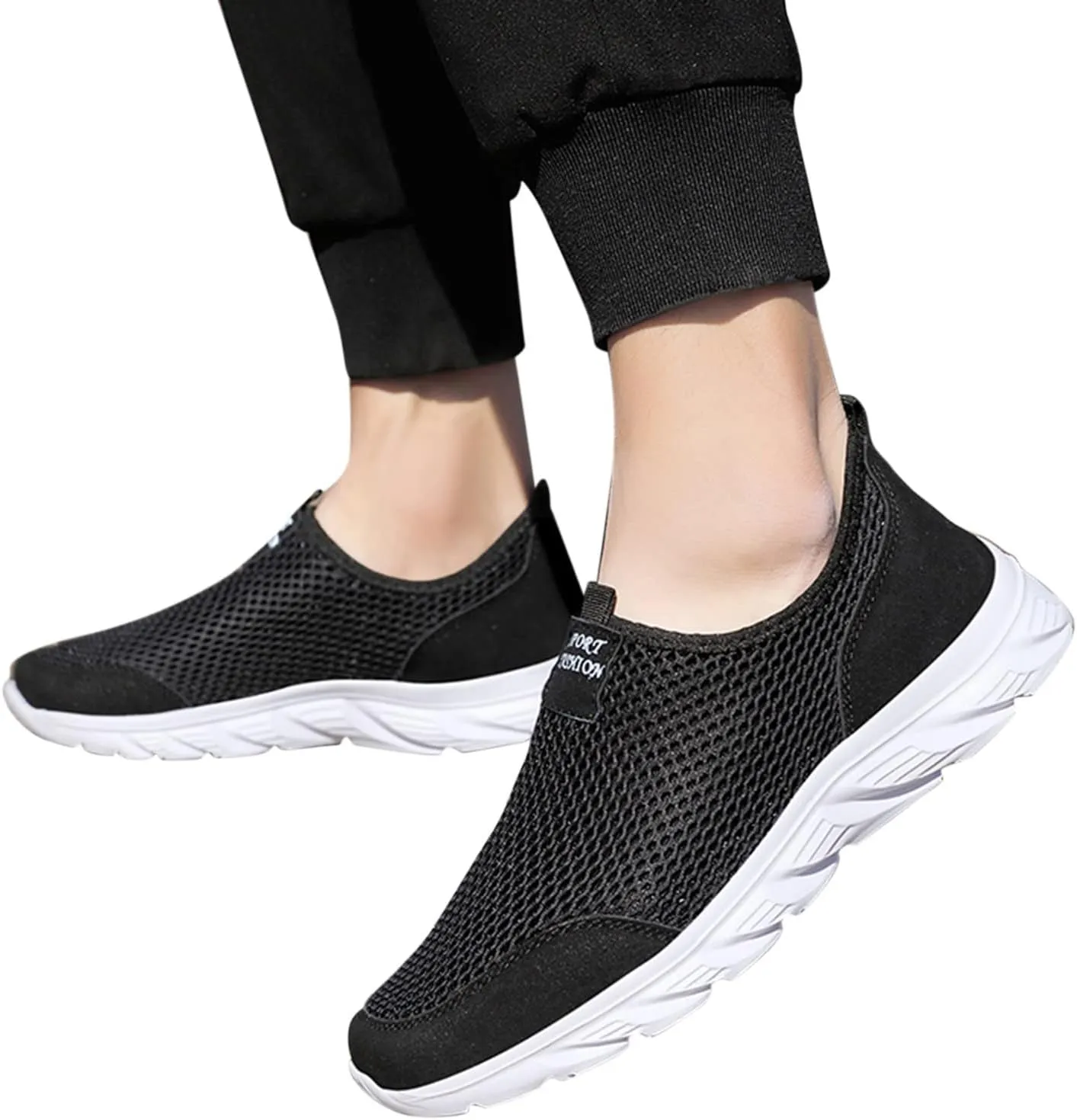 Womens Slip On Walking Shoes Lightweight Breathable Non Slip Mens Running Shoes Wide Casual Shoes Fashion Sneakers Black Tennis Shoe Trainers Shoe