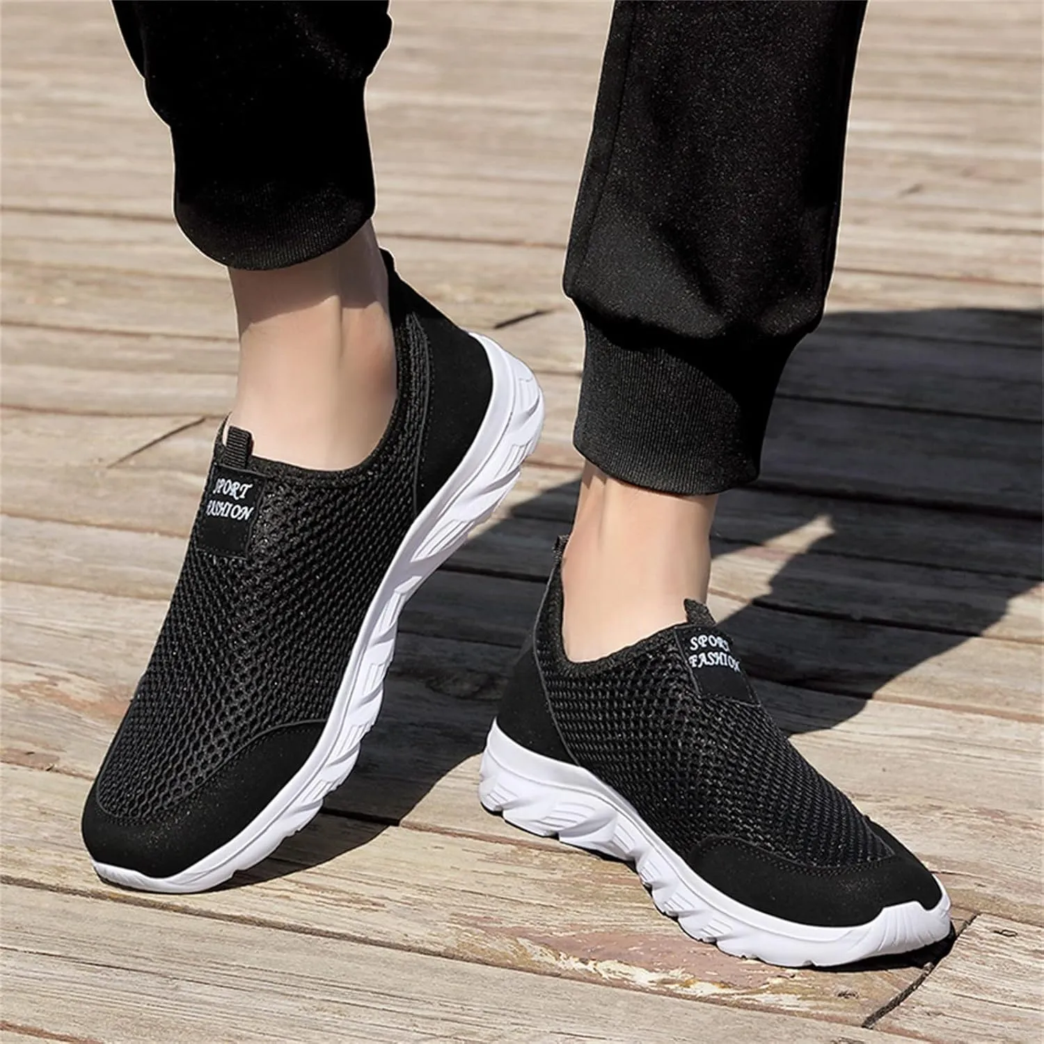 Womens Slip On Walking Shoes Lightweight Breathable Non Slip Mens Running Shoes Wide Casual Shoes Fashion Sneakers Black Tennis Shoe Trainers Shoe