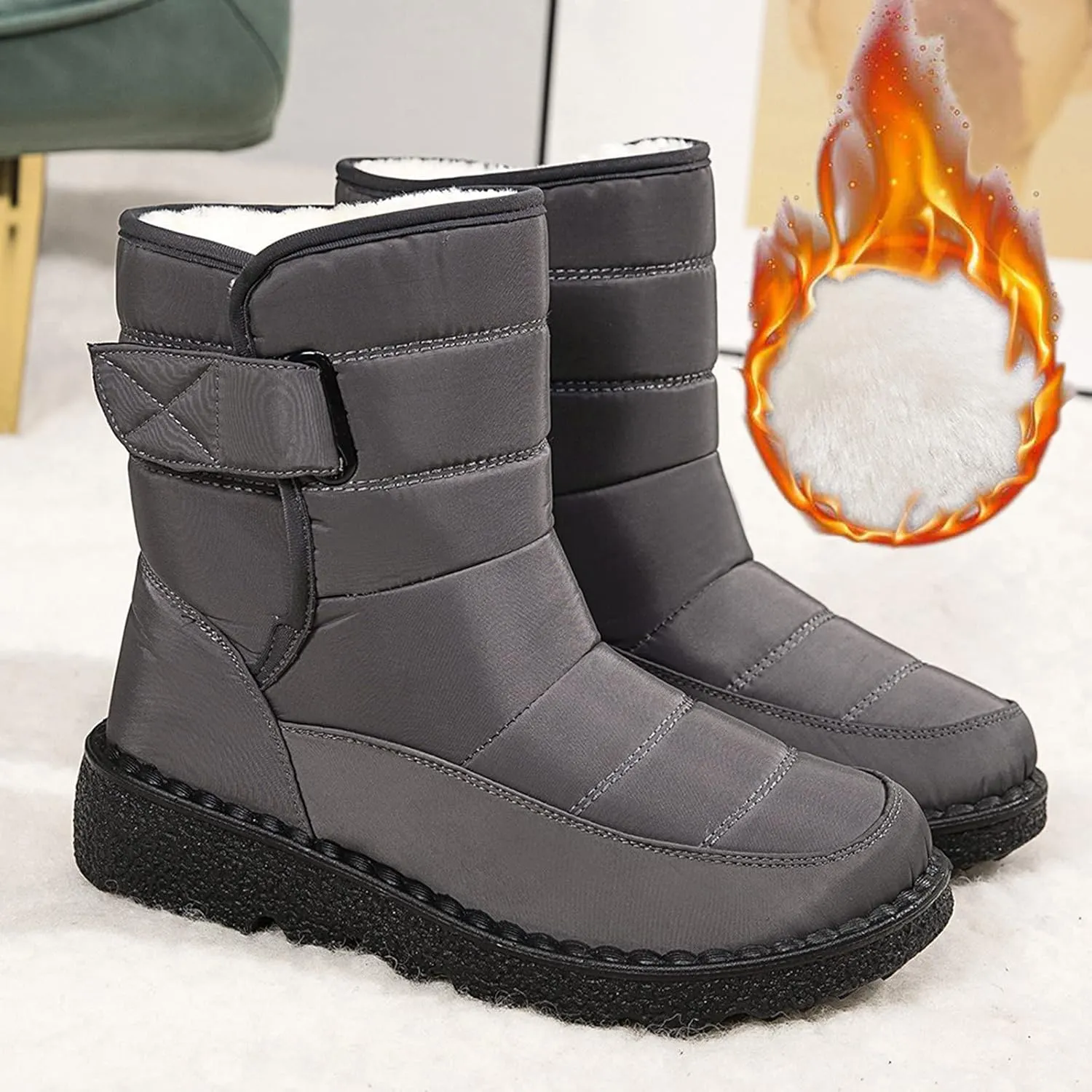 Women's Snow Boots for Winter - Short Outdoor Boots, Warm Lining