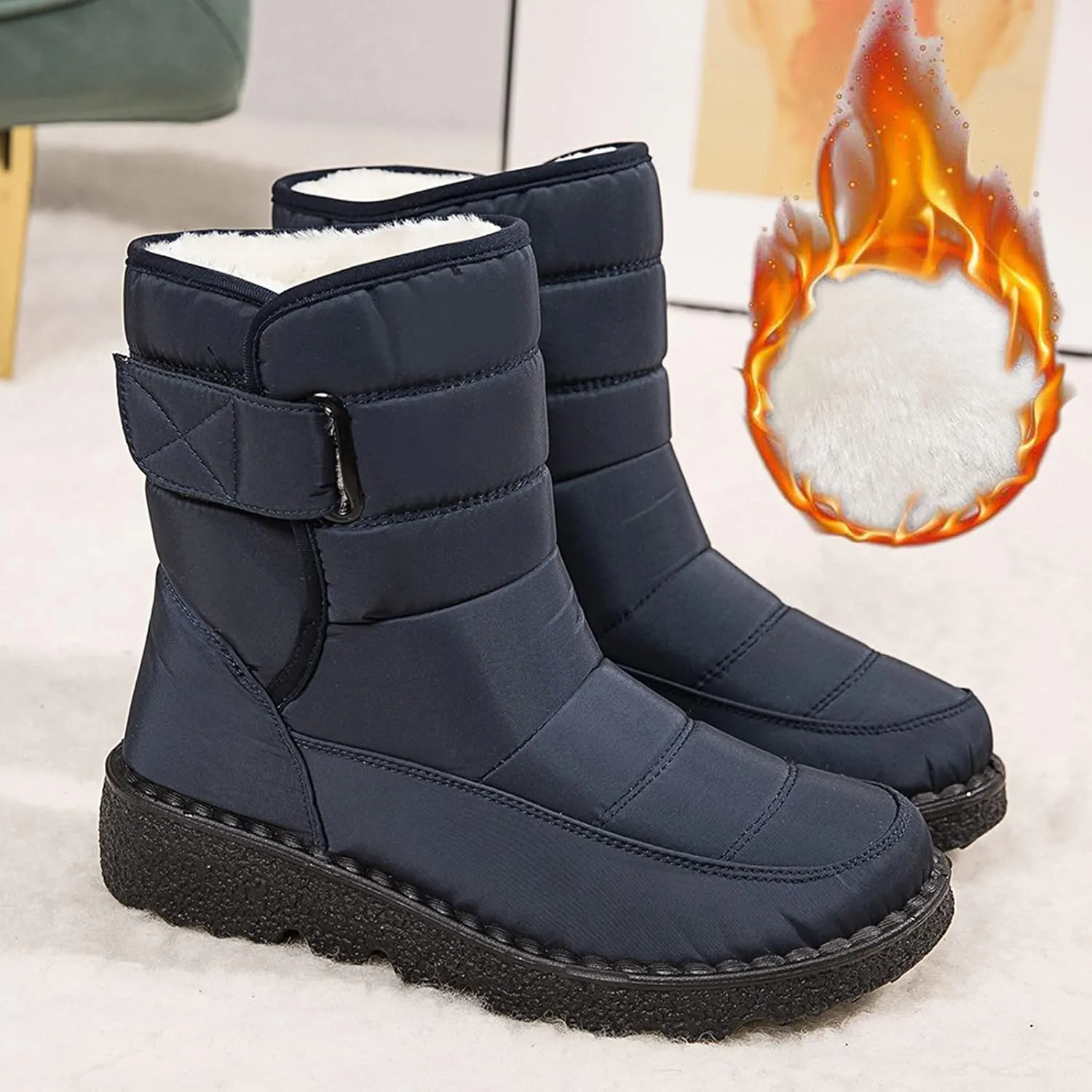 Women's Snow Boots for Winter - Short Outdoor Boots, Warm Lining