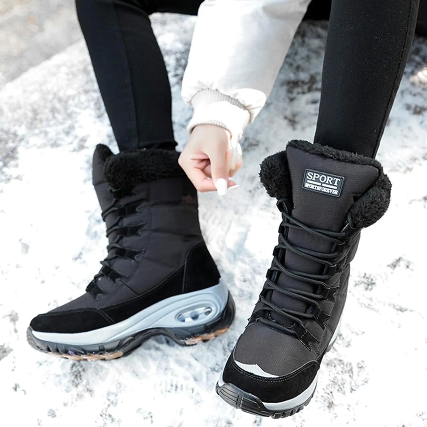 Womens Snow Boots Waterproof Insulated,Outdoor High Top Cold-Weather Warm Winter Shoes for Women Fashion,Comfortable Hiking Fur Lined Ladies Winter Boots