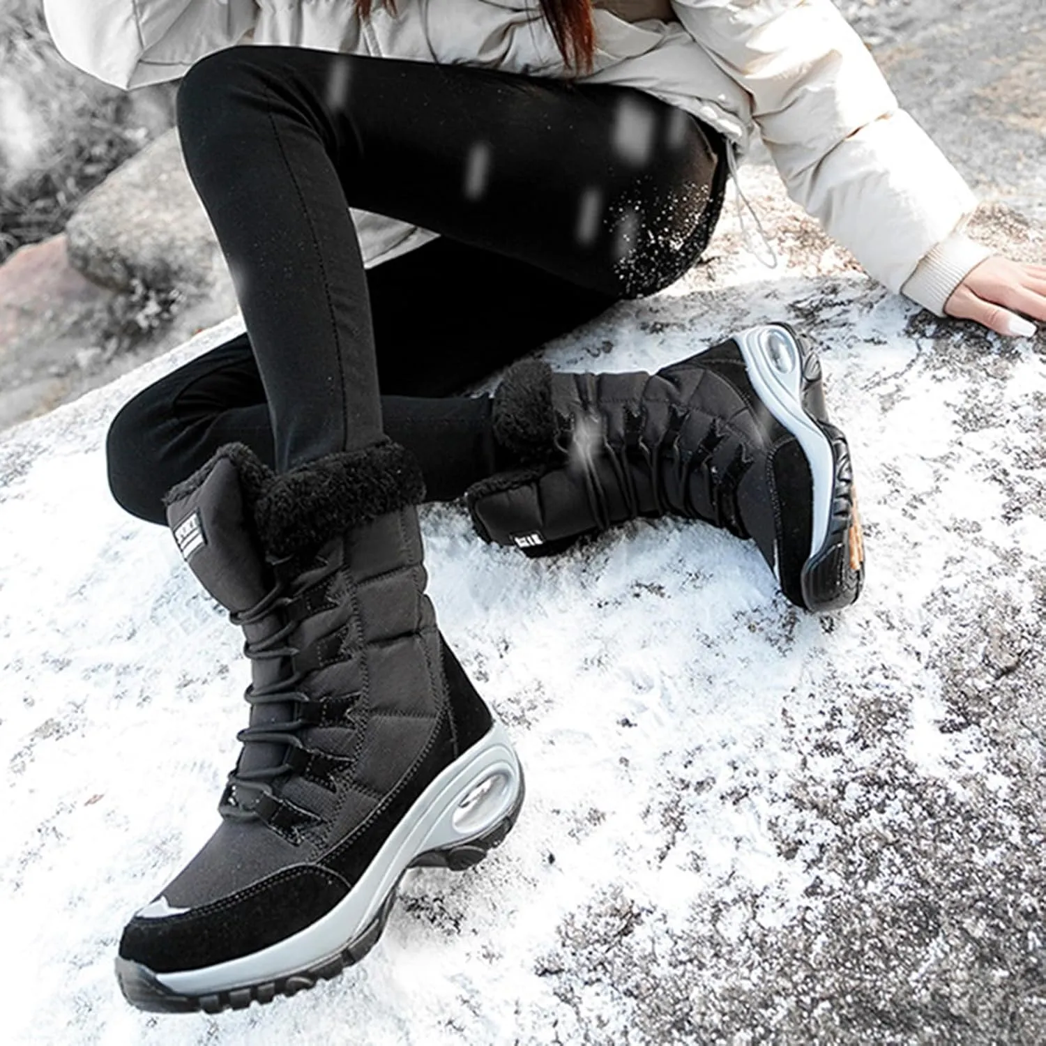 Womens Snow Boots Waterproof Insulated,Outdoor High Top Cold-Weather Warm Winter Shoes for Women Fashion,Comfortable Hiking Fur Lined Ladies Winter Boots